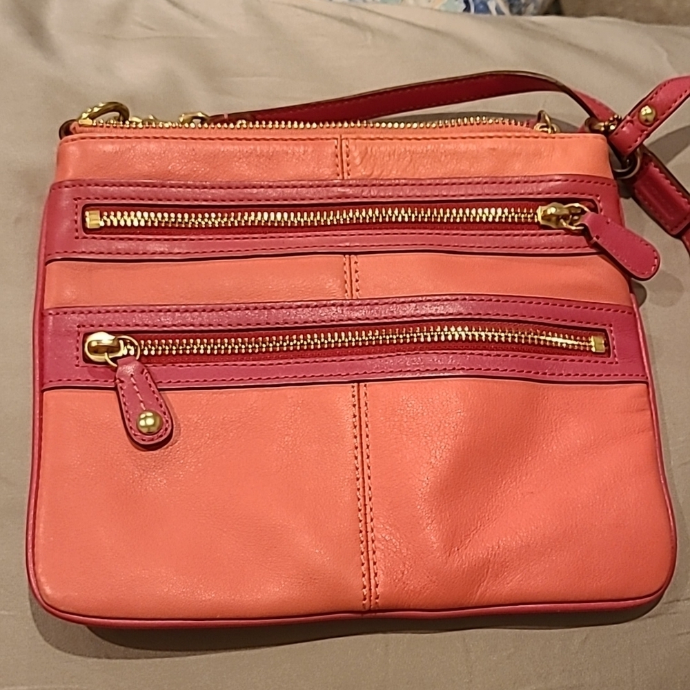 Vintage Coach mini crossbody leather fushia / salmon pink contrast